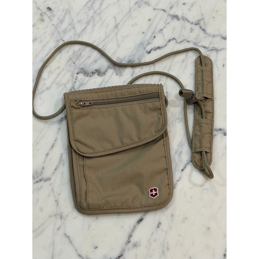 Victorinox Swiss Army Travel Neck Pouch Passport Holder Tan Khaki Nylon Bag